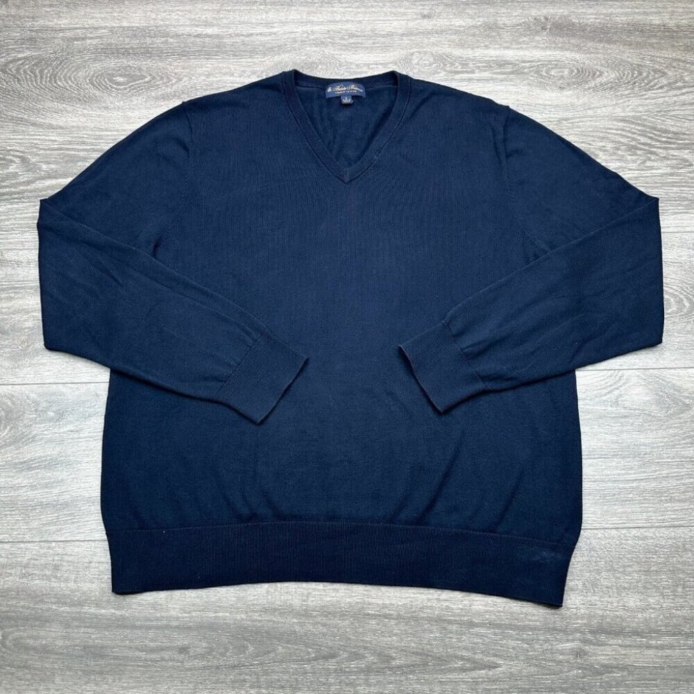 Brooks Brothers V Neck Sweater Mens L Blue Supima Cotton Preppy Jumper Casual